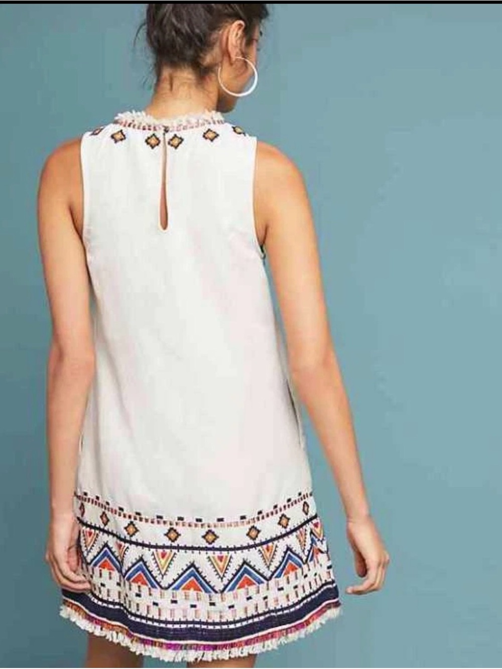 Anthropologie Cream Embroidered Tribal Shift Dress with Red & Blue Accents 12 - Picture 3 of 11